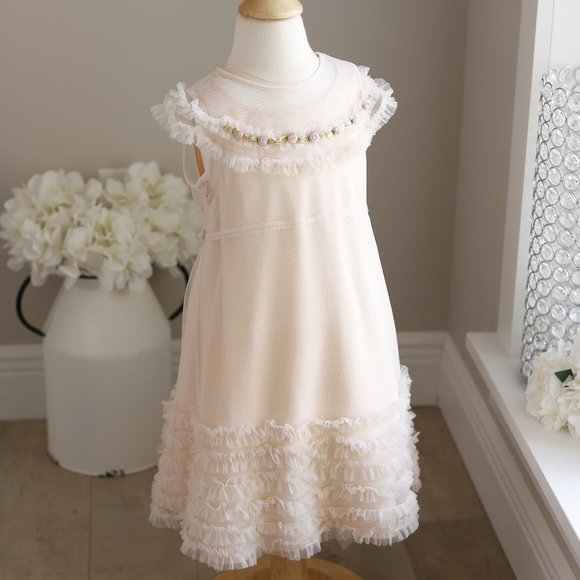 SPECIAL Dainty Vintage Style Boutique Toddler Dress Overlay Size 2 BEAUTIFUL NWT - Picture 1 of 7